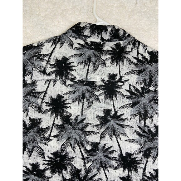 H&M Button Up Shirt Men’s Extra Large Black Gray White Palm Trees Hawaiian Camp - Picture 2 of 10